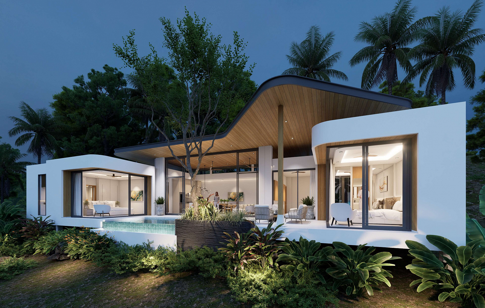 VILS-0075: Off-Plan single-stroy 3-bedroom tropical villas with private pool in Plai Laem