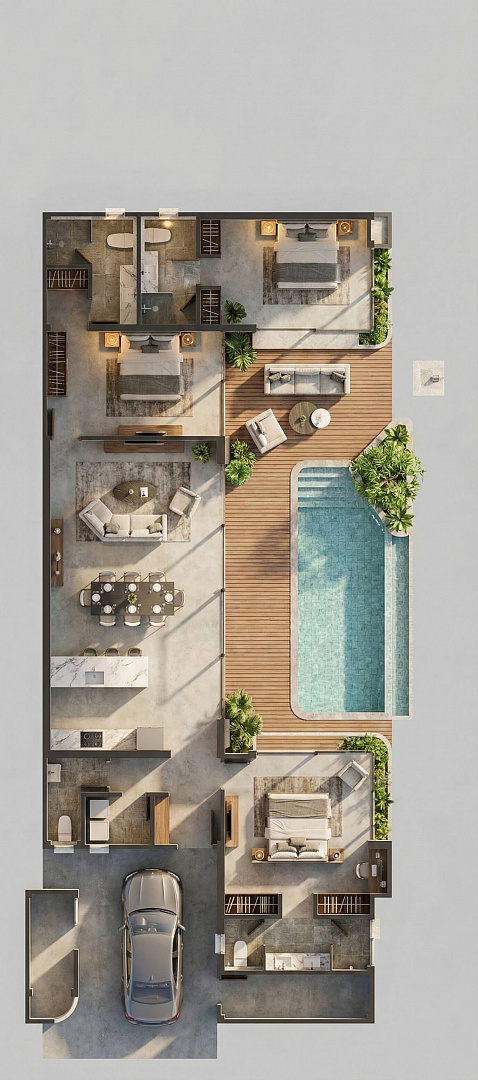 VILS-0075: Off-Plan single-stroy 3-bedroom tropical villas with private pool in Plai Laem